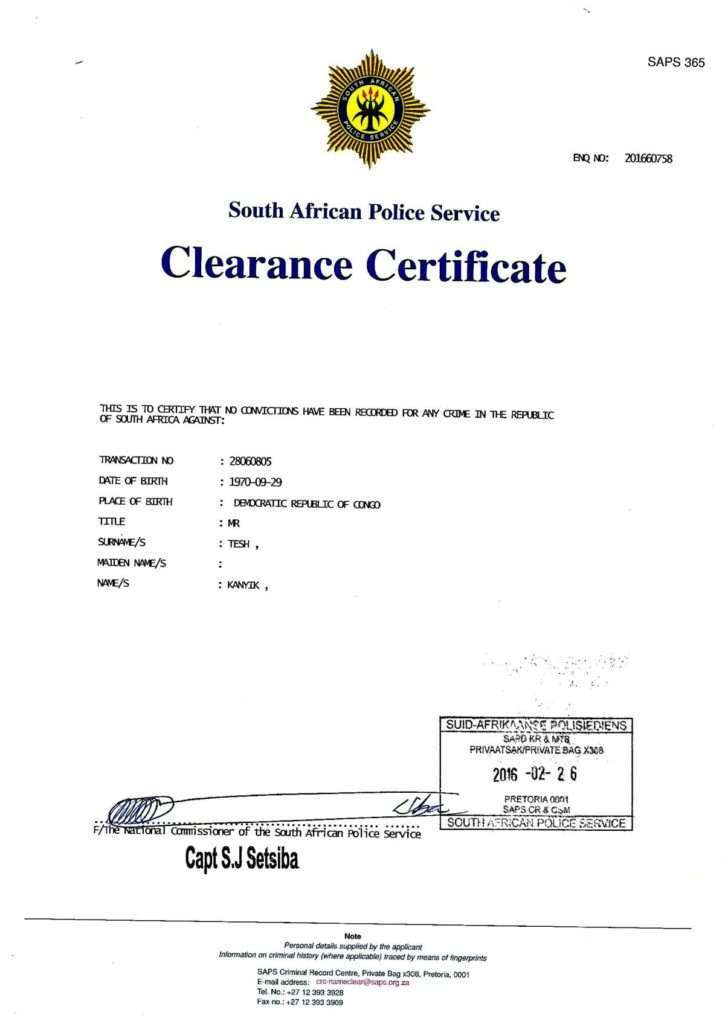 Police Clearance Certificate South Africa Online Application